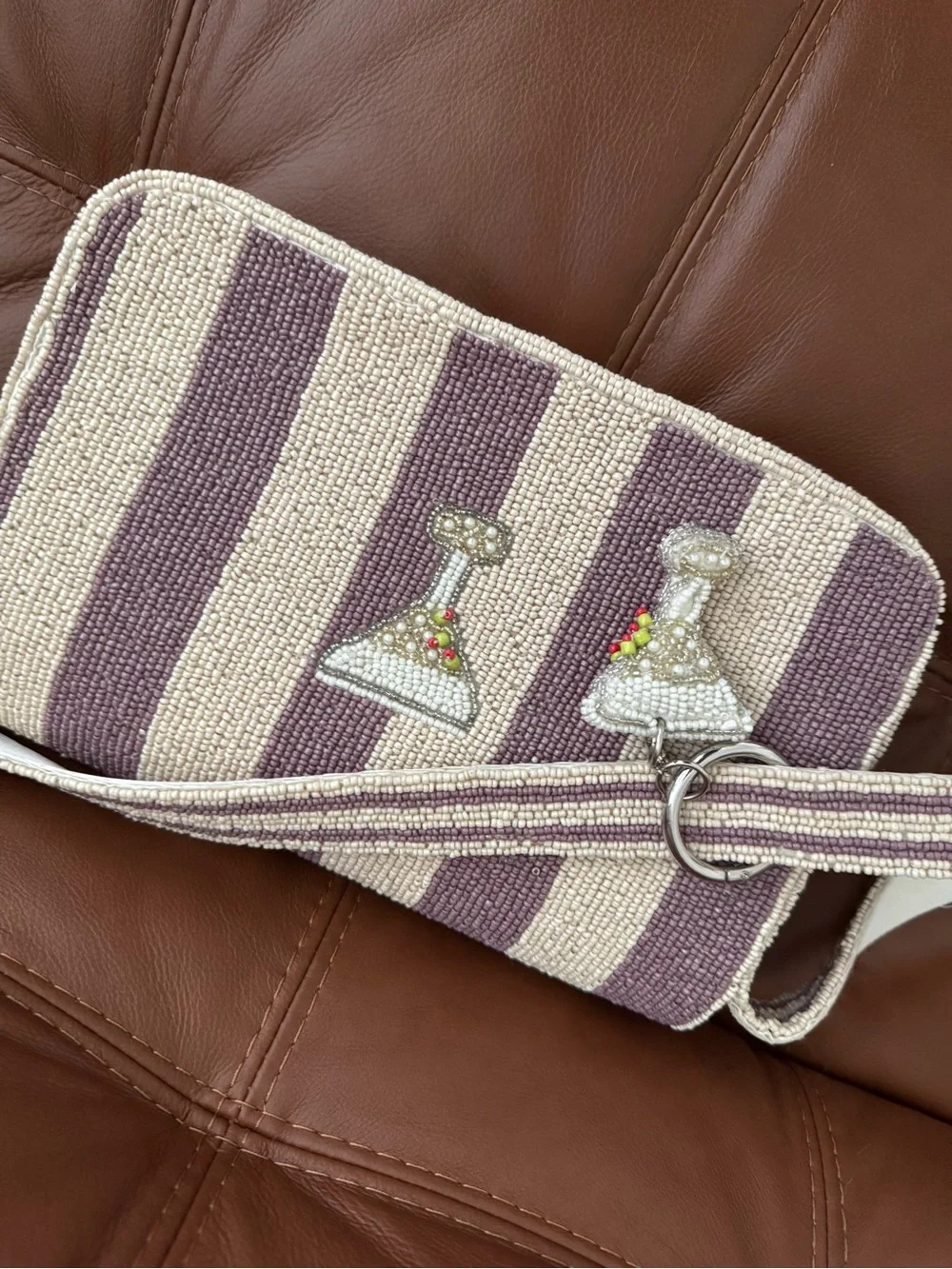 Beaded Martini Stripe Crossbody Bag in Lavender and Cream